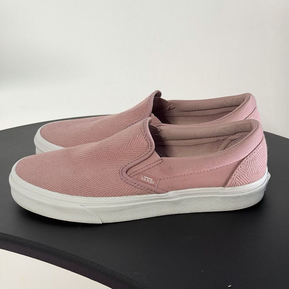 Vans Classic Slip-On Pink Herringbone Sneakers Women’s 9.5 (Men’s 8) Low Top - Picture 5 of 15